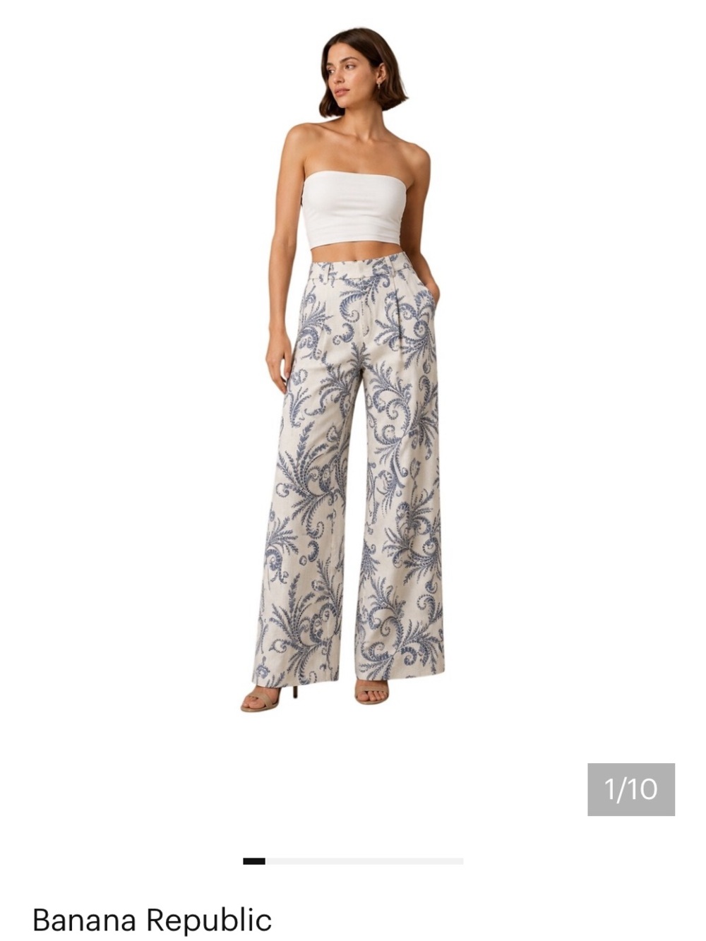 Banana Republic Factory Linen blend Wide-Leg Printed Pants